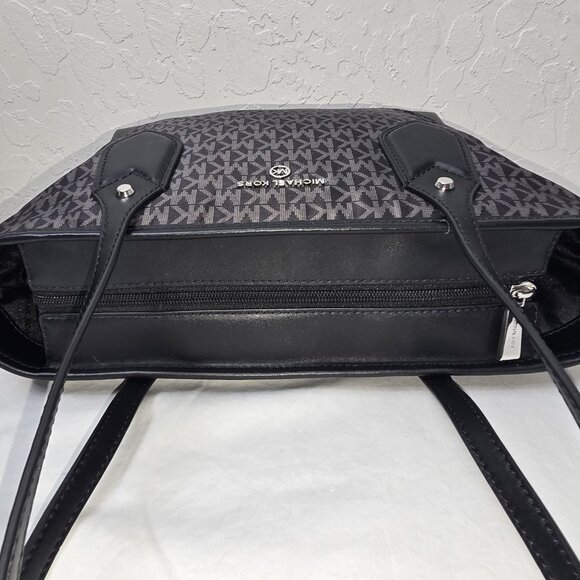 Michael Kors Eva Black / Gray Signature Logo Zip Top Shoulder Tote Bag - Picture 10 of 11